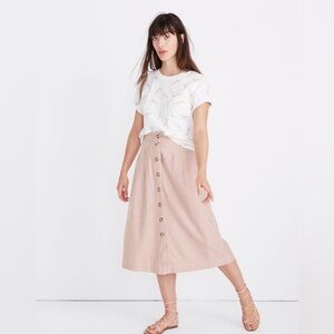 NWT Madewell Patio Button-front Midi Skirt in Clay Stripe